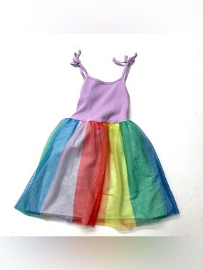 Cat & Jack Lilac Ribbed Tank Dress Rainbow Tulle Tutu Summer